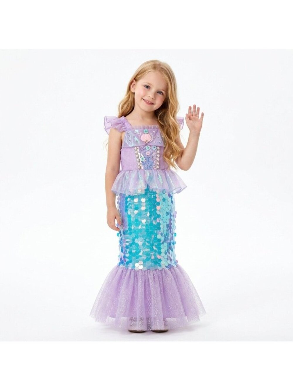 Girls Mermaid Princess Costume Dress Lavender Teal Sequin Birthday Party